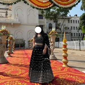 Black Lehenga with Silver and Gold Sequin Details
